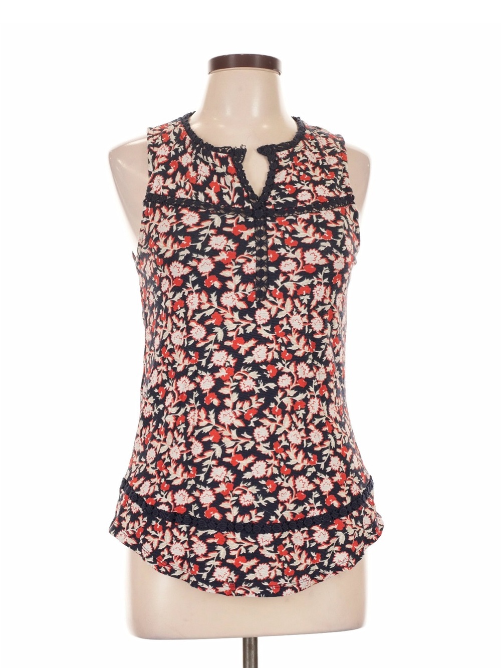 Lucky brand Floral Sleeveless Cotton Top - Navy & Coral